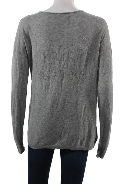 Zadig Women Gray V Neck Long Sleeve Button Cotton Blend Basic Top Size L