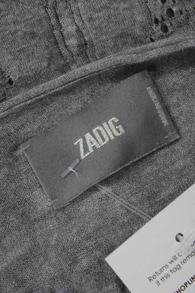 Zadig Women Gray V Neck Long Sleeve Button Cotton Blend Basic Top Size L