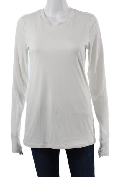 Theory Women Basic White Crew Neck Long Sleeve T-Shirt Size L
