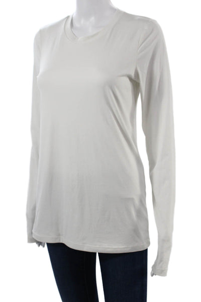 Theory Women Basic White Crew Neck Long Sleeve T-Shirt Size L