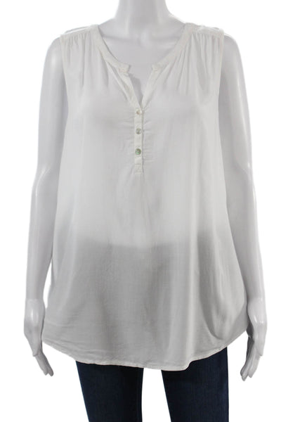 Velvet Women Tunic Blouse Sleeveless White Viscose Button Up Size L
