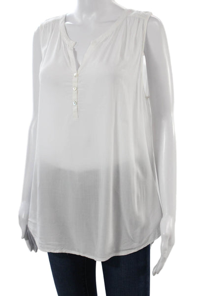 Velvet Women Tunic Blouse Sleeveless White Viscose Button Up Size L