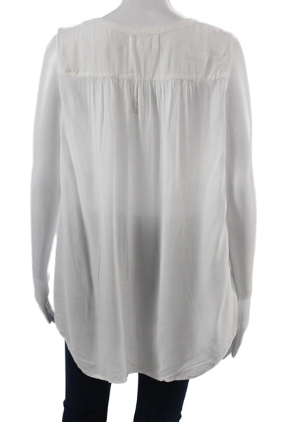 Velvet Women Tunic Blouse Sleeveless White Viscose Button Up Size L