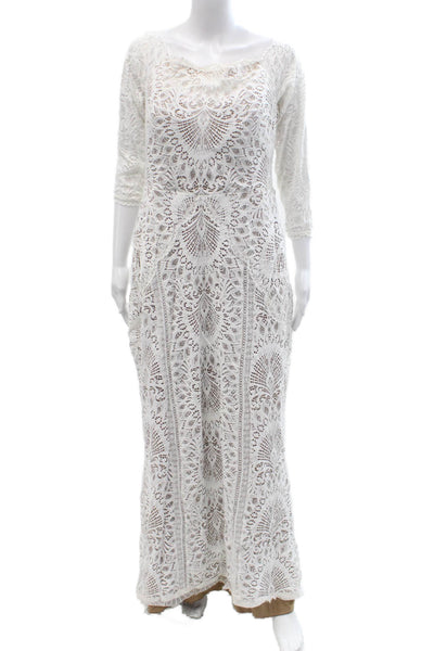 Grace Loves Lace Women Maxi Dress White 3/4 Sleeve Bohemian Size 3XL