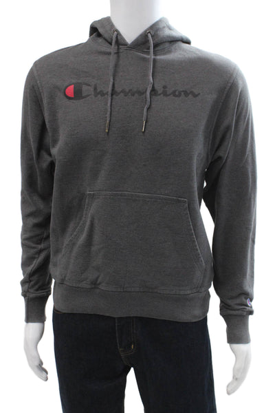 Champion Mens Pullover Hoodie Dark Gray Graphic Drawstring Sports Size S
