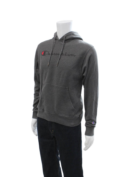 Champion Mens Pullover Hoodie Dark Gray Graphic Drawstring Sports Size S