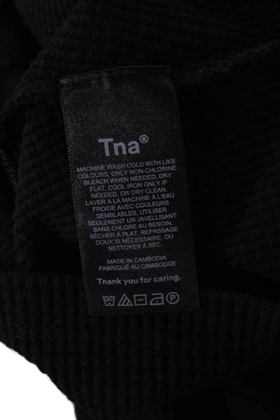 TNA Women Cropped V-Neck Button Long Sleeve Top Black 90s Fall Size XS