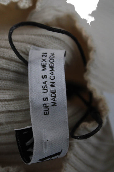 Zara Unisex Pullover Beige Mock Neck Long Sleeve Viscose Blend Fall Size S