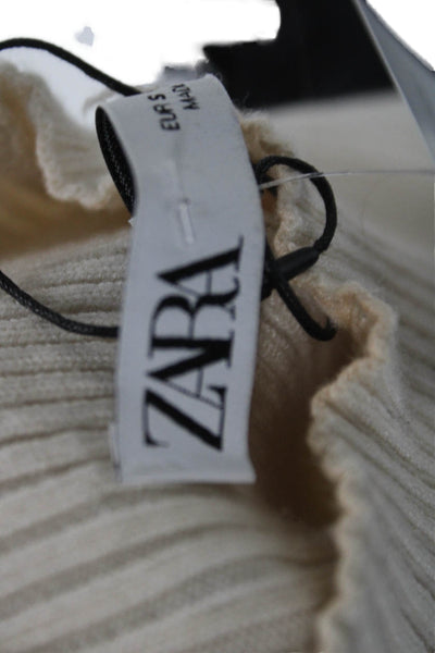 Zara Unisex Pullover Beige Mock Neck Long Sleeve Viscose Blend Fall Size S