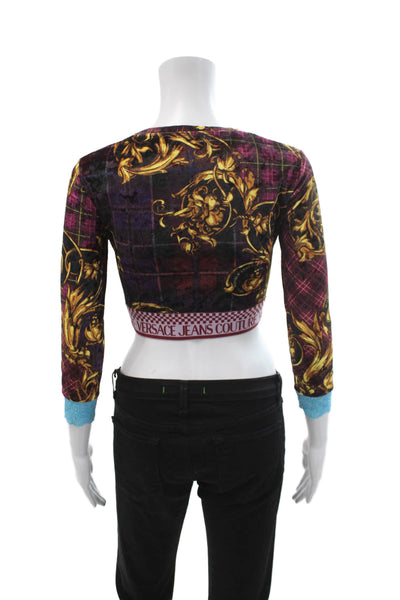 Versace Jeans Couture Women Black Cropped Top 3/4 Sleeve Crew Neck Size 4
