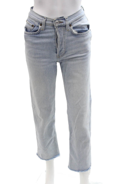 Re/Done Womens Cropped Straight Jeans Light Blue High Rise Size 24
