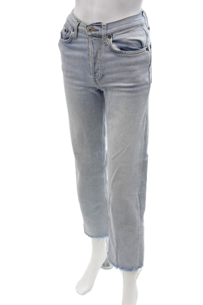 Re/Done Womens Cropped Straight Jeans Light Blue High Rise Size 24