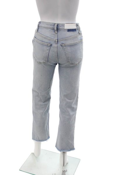 Re/Done Womens Cropped Straight Jeans Light Blue High Rise Size 24