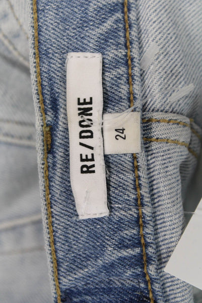 Re/Done Womens Cropped Straight Jeans Light Blue High Rise Size 24