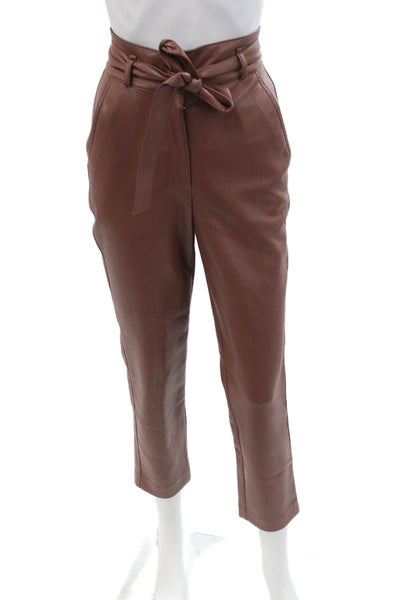 Babaton Womens Ankle Cropped Paperbag Pants Brown 100% Polyurethane Size 00
