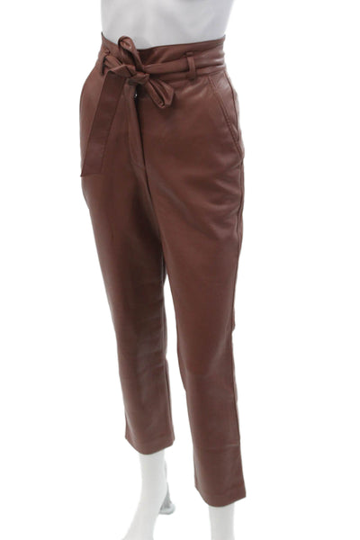 Babaton Womens Ankle Cropped Paperbag Pants Brown 100% Polyurethane Size 00