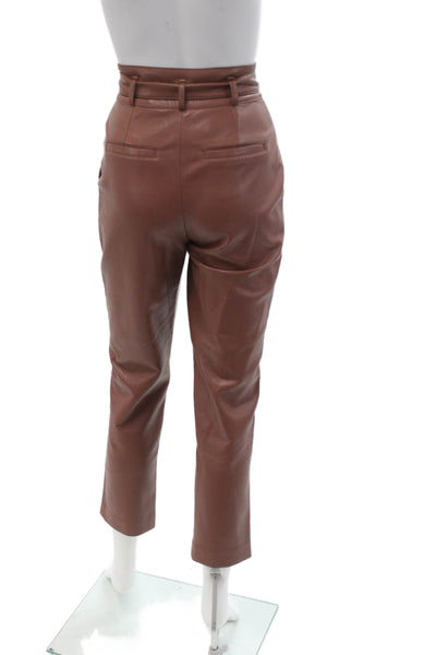 Babaton Womens Ankle Cropped Paperbag Pants Brown 100% Polyurethane Size 00