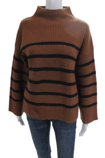 A.L.C. Unisex Striped 100% Merino Wool Mock Neck Pullover Sweater Brown Size XS