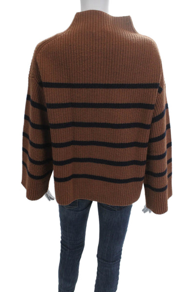 A.L.C. Unisex Striped 100% Merino Wool Mock Neck Pullover Sweater Brown Size XS