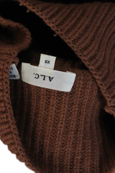 A.L.C. Unisex Striped 100% Merino Wool Mock Neck Pullover Sweater Brown Size XS