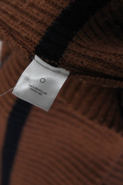 A.L.C. Unisex Striped 100% Merino Wool Mock Neck Pullover Sweater Brown Size XS