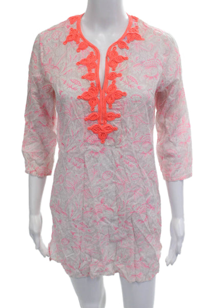 Roberta Roller Rabbit Women Bohemian Floral Tunic Dress White 3/4 Size XS