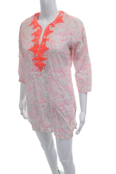 Roberta Roller Rabbit Women Bohemian Floral Tunic Dress White 3/4 Size XS