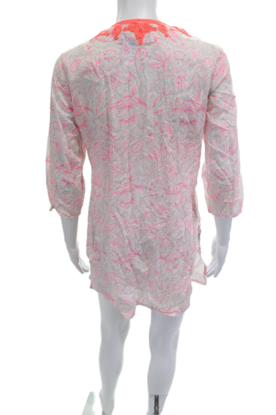 Roberta Roller Rabbit Women Bohemian Floral Tunic Dress White 3/4 Size XS