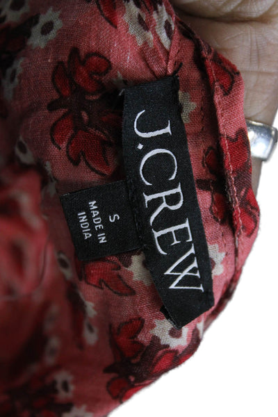 J Crew Womens Red Floral V-Neck Shirt Dress Long Sleeve Ramie Size S