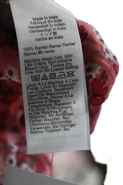 J Crew Womens Red Floral V-Neck Shirt Dress Long Sleeve Ramie Size S