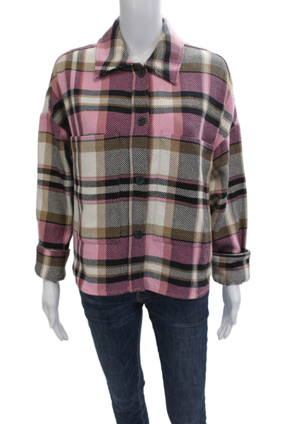 Zara Women Plaid Collared Button Jacket Beige Long Sleeve Size XS