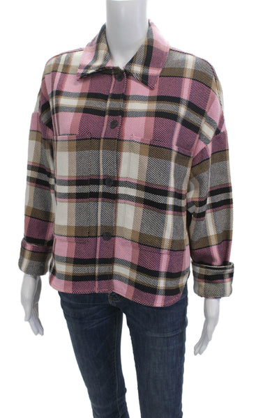 Zara Women Plaid Collared Button Jacket Beige Long Sleeve Size XS