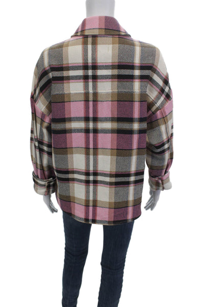 Zara Women Plaid Collared Button Jacket Beige Long Sleeve Size XS