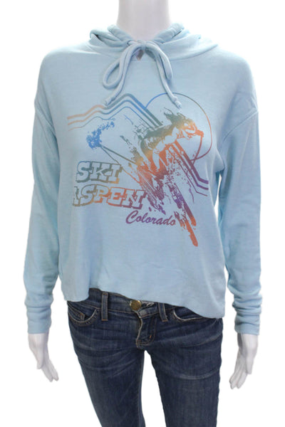 Chaser Womens Pullover Hoodie Light Blue Drawstring Ski Graphic Size S