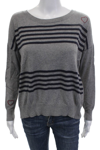 Chaser Unisex Gray Striped Heart Pullover Sweater Cotton Cashmere Size XS