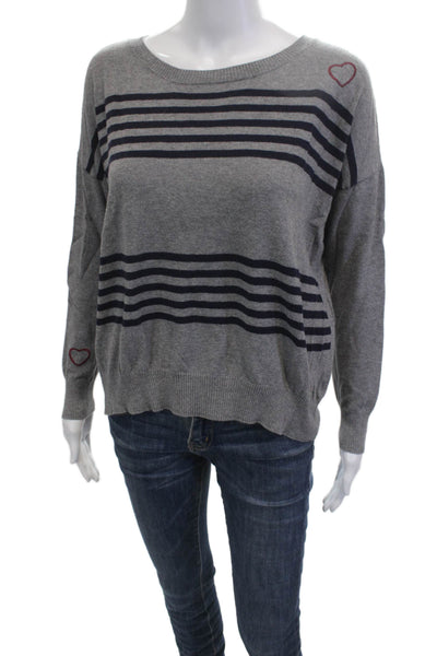 Chaser Unisex Gray Striped Heart Pullover Sweater Cotton Cashmere Size XS