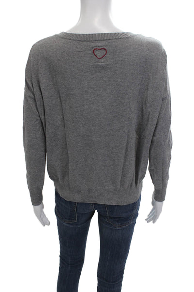 Chaser Unisex Gray Striped Heart Pullover Sweater Cotton Cashmere Size XS