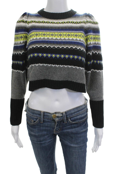 Zara Unisex Black Fair Isle Crew Neck Pullover Sweater Long Sleeve Size S