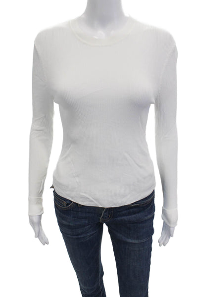Zara Womens Basic White Crew Neck Long Sleeve T Shirt 80% Viscose Size M