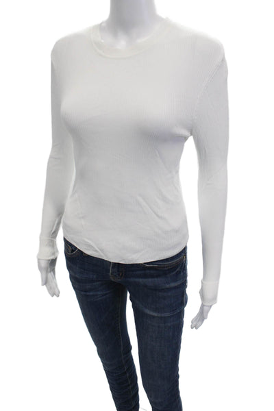 Zara Womens Basic White Crew Neck Long Sleeve T Shirt 80% Viscose Size M
