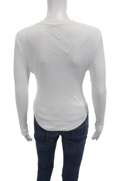 Zara Womens Basic White Crew Neck Long Sleeve T Shirt 80% Viscose Size M