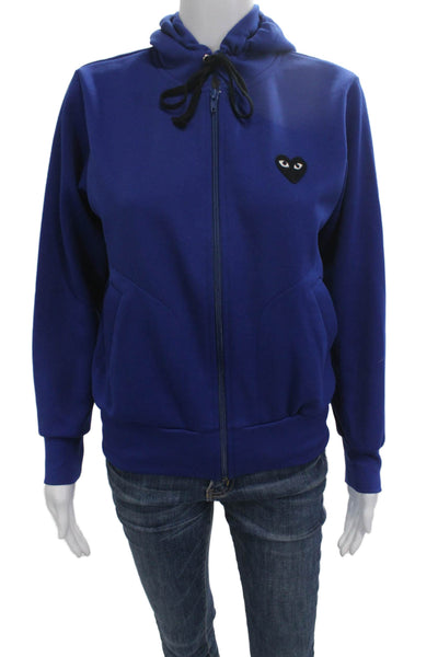Play Comme Des Garcons Unisex Full-Zip Hoodie Blue Graphic Size M