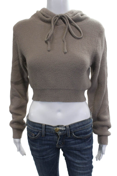 Zara Women Pullover Hoodies Beige Long Sleeve 98% Cotton Size M