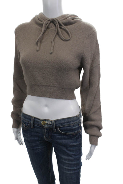 Zara Women Pullover Hoodies Beige Long Sleeve 98% Cotton Size M