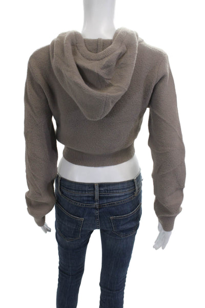 Zara Women Pullover Hoodies Beige Long Sleeve 98% Cotton Size M