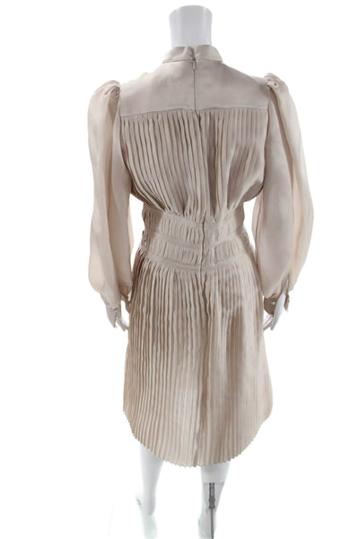 Paola Zuin Womens Fit & Flare Beige Silk High Neck Long Sleeve Dress Size 40