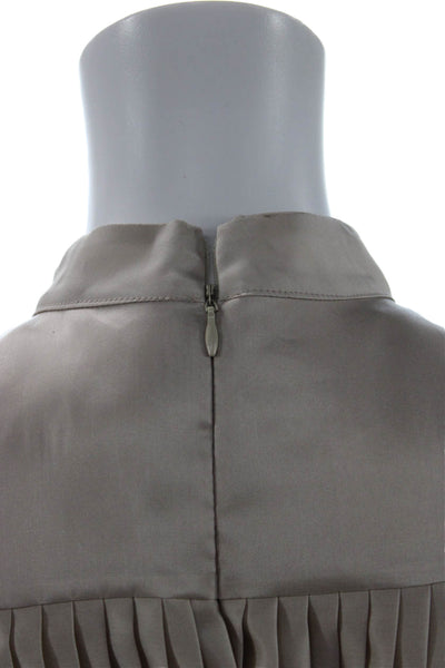 Paola Zuin Womens Fit & Flare Beige Silk High Neck Long Sleeve Dress Size 40
