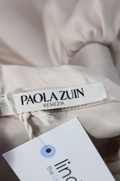 Paola Zuin Womens Fit & Flare Beige Silk High Neck Long Sleeve Dress Size 40