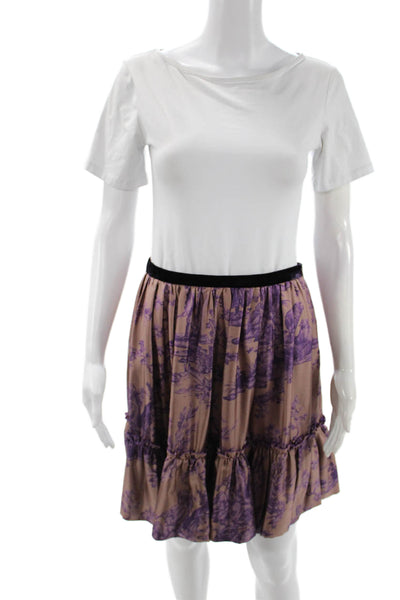 Paola Zuin Womens Peasant Mini Silk Floral Skirt Brown Size 40