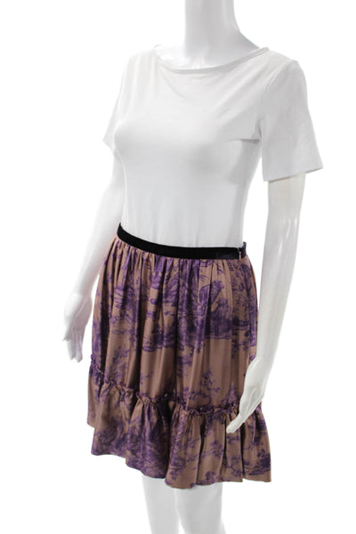Paola Zuin Womens Peasant Mini Silk Floral Skirt Brown Size 40